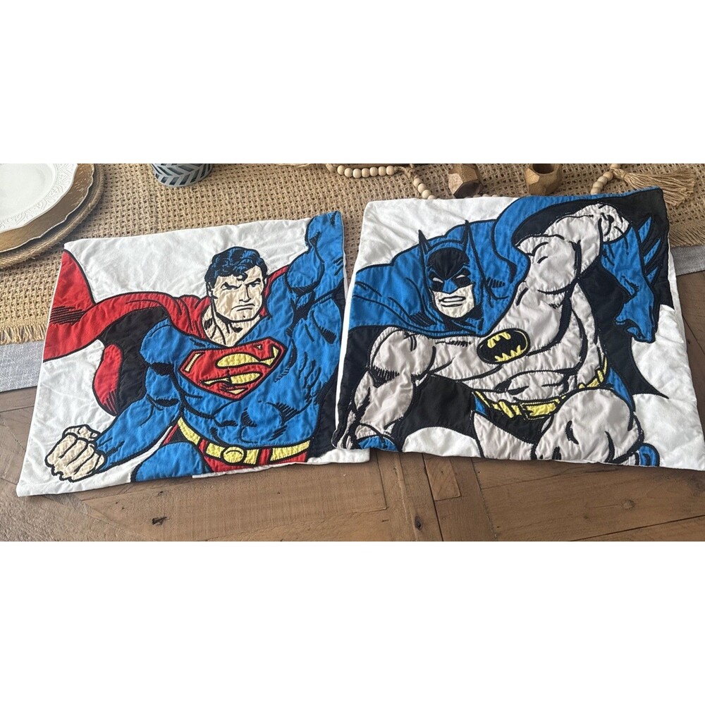 Pottery Barn Kids Superman Batman Pillow Sham 19.5x18 DC Comics Bedding Decor